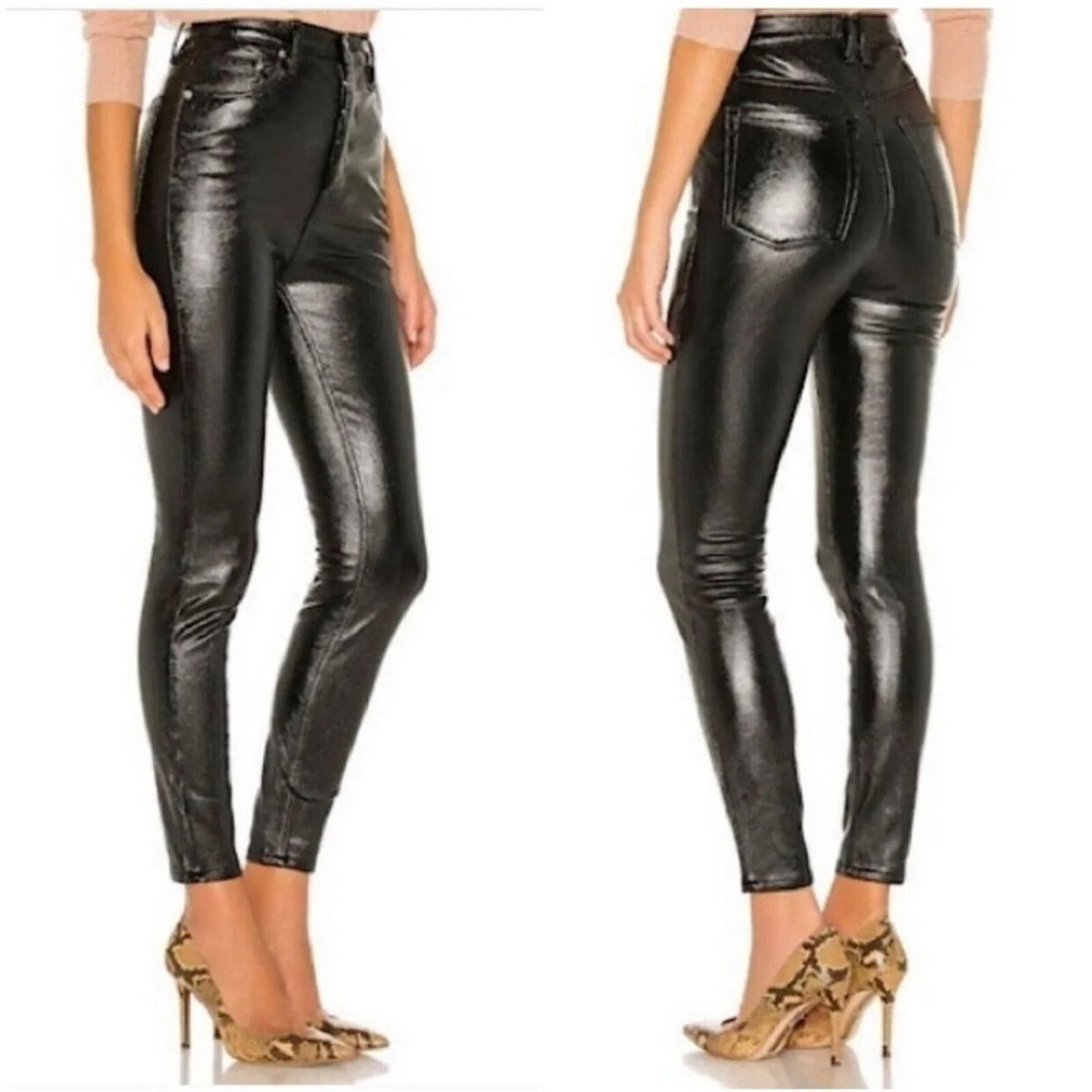 We The Free Phoenix Coated Liquid Black Pleather Button Fly‎ Skinny Jeans 27